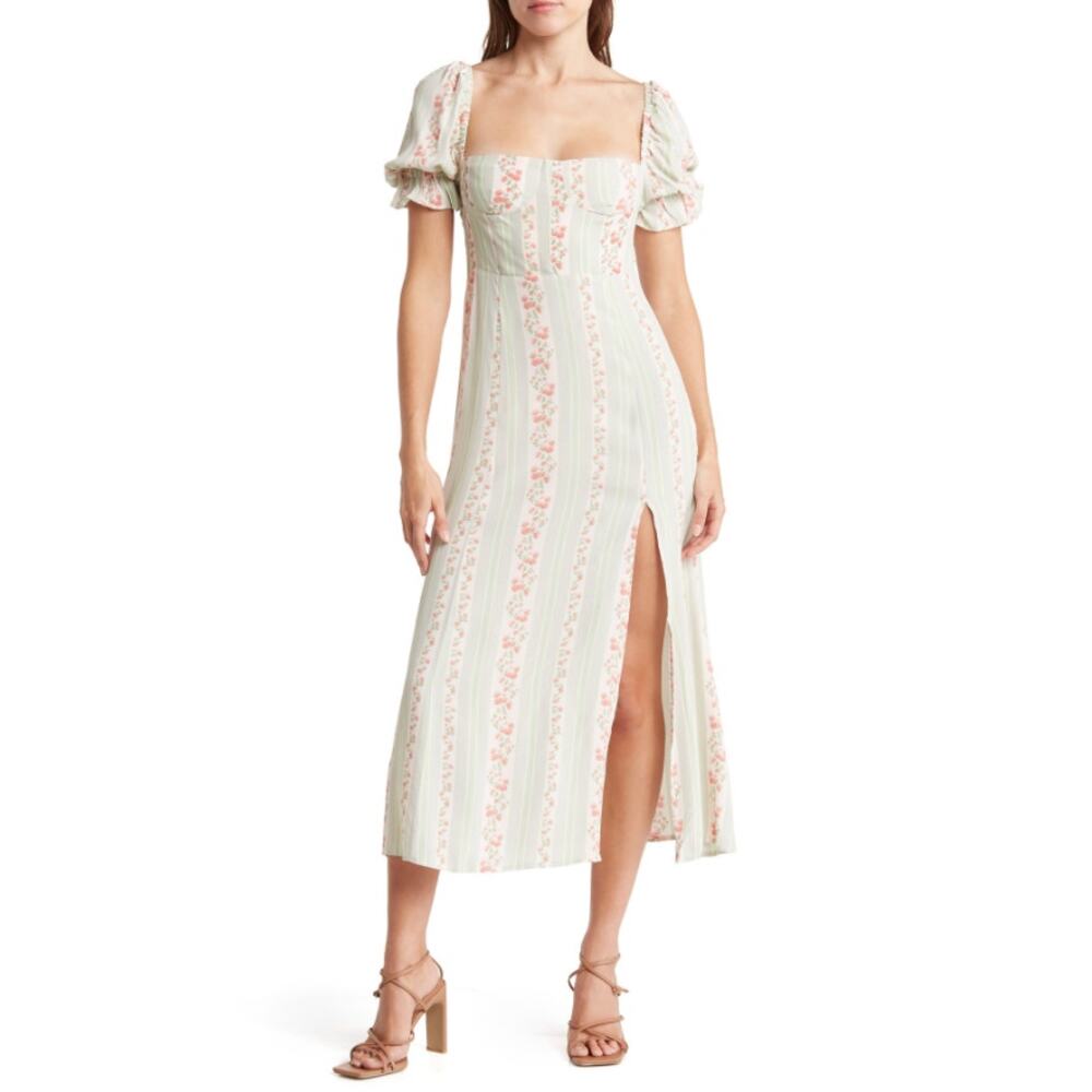 WeWoreWhat Rosewood Puff Sleeve Midi Dress Cottagecore Milkmaid Coquette Size 8